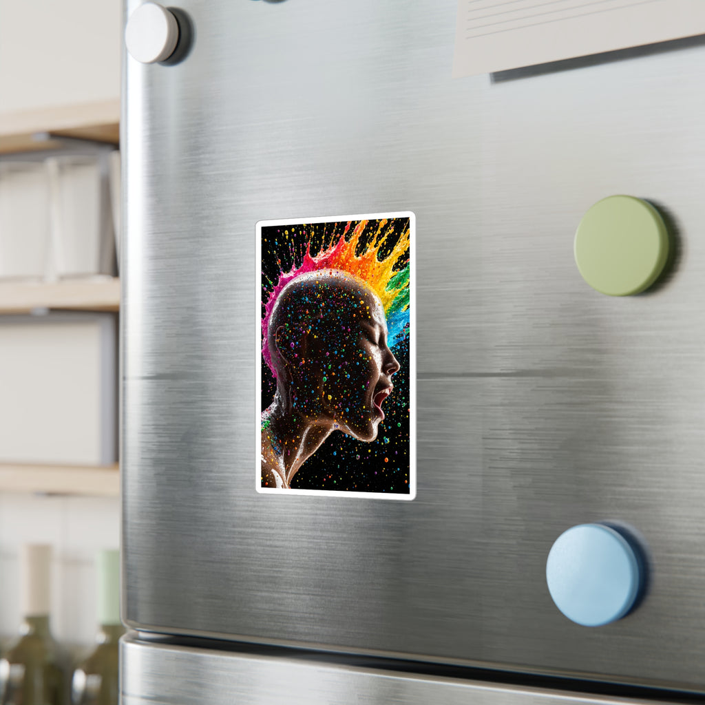 Vibrant Scream Rainbow Head Kiss-Cut Vinyl Decal — Colorful Pop Art Sticker