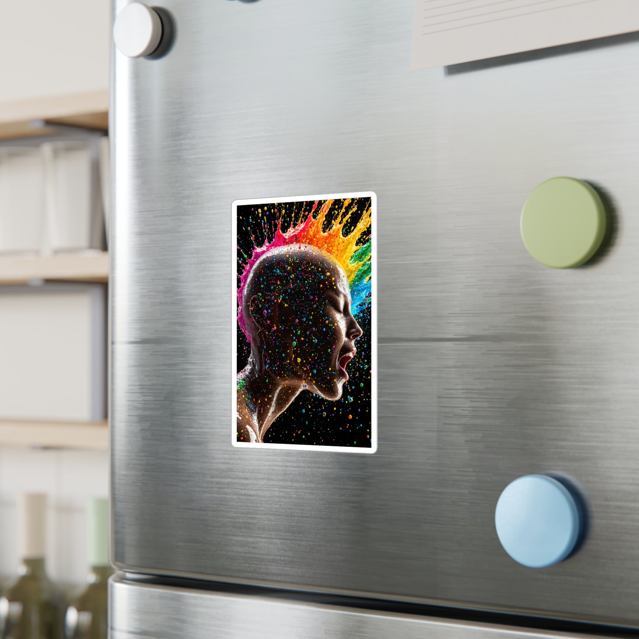 Vibrant Scream Rainbow Head Kiss-Cut Vinyl Decal — Colorful Pop Art Sticker