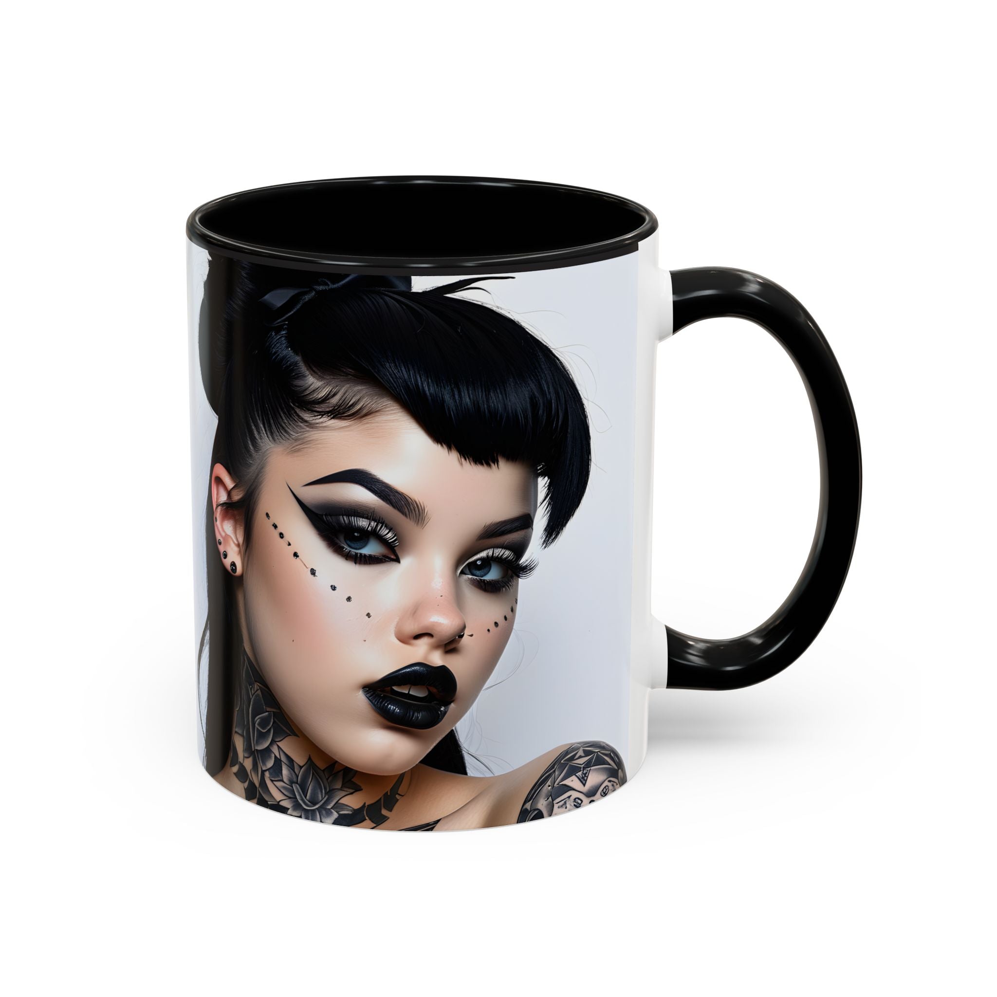 Goth Tattoo Girl Accent Coffee Mug – 11/15oz Black-Lined Ceramic