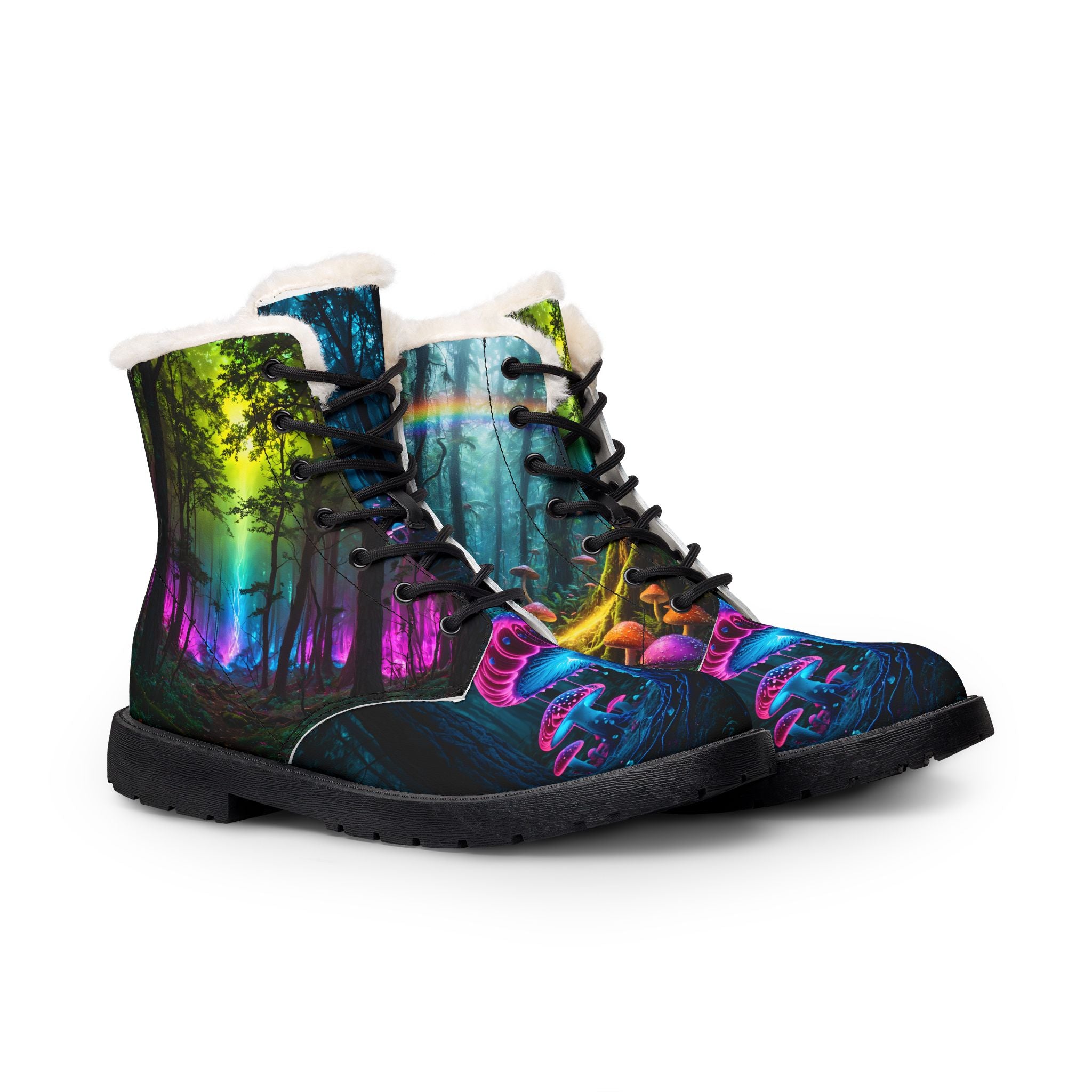 Fantasy Forest Fur-Lined Boots — Neon Mushroom Women's Leather Boots