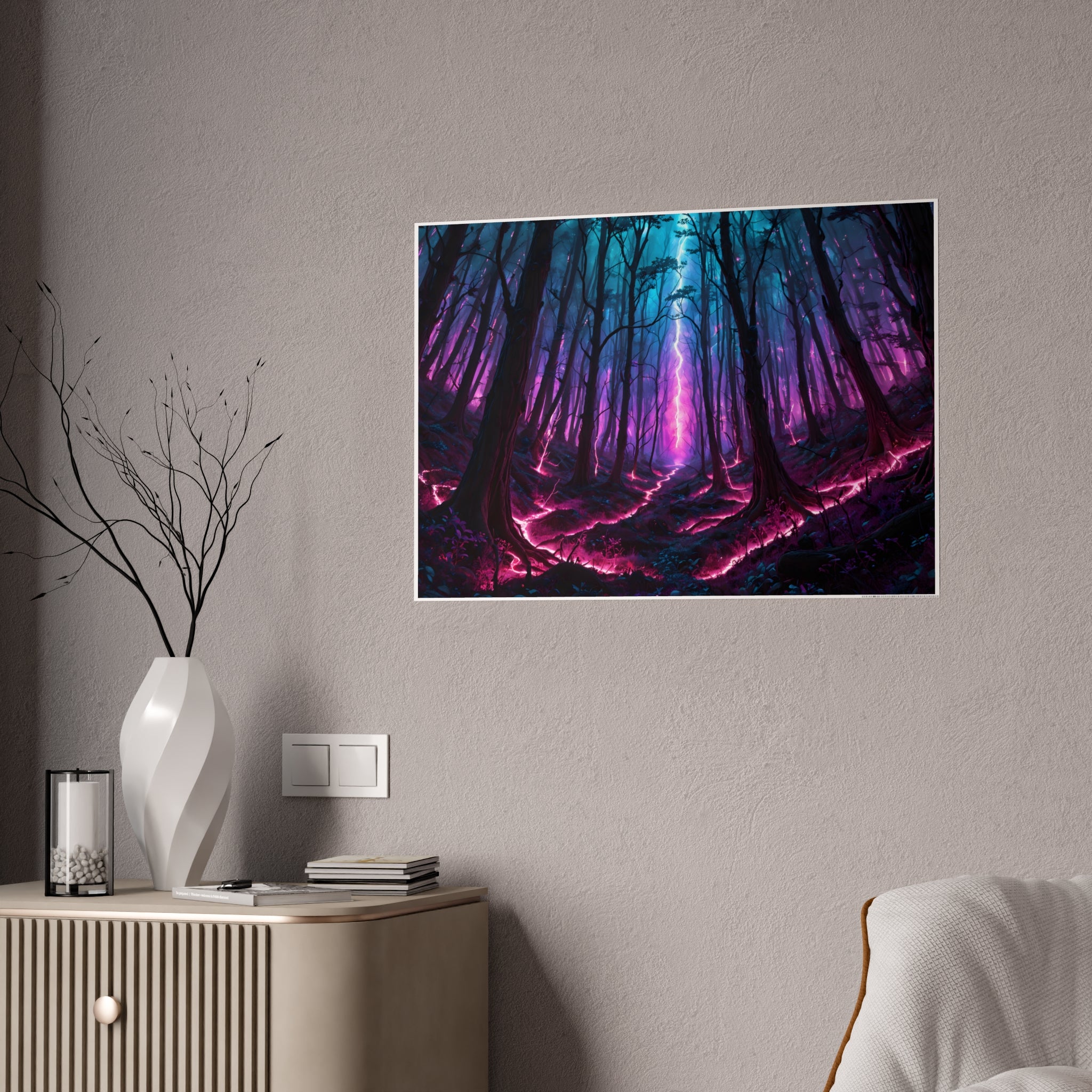 Neon Forest Gloss Poster — Vibrant Fantasy Landscape Wall Art