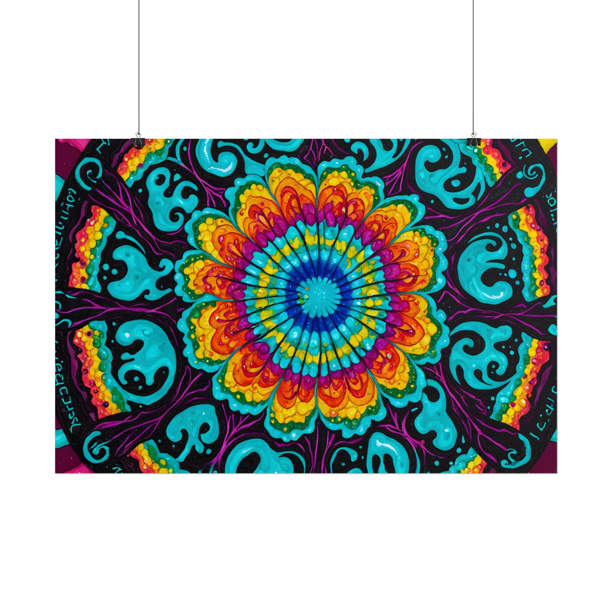 Affiche roulée — Art mural Mandala psychédélique vibrant