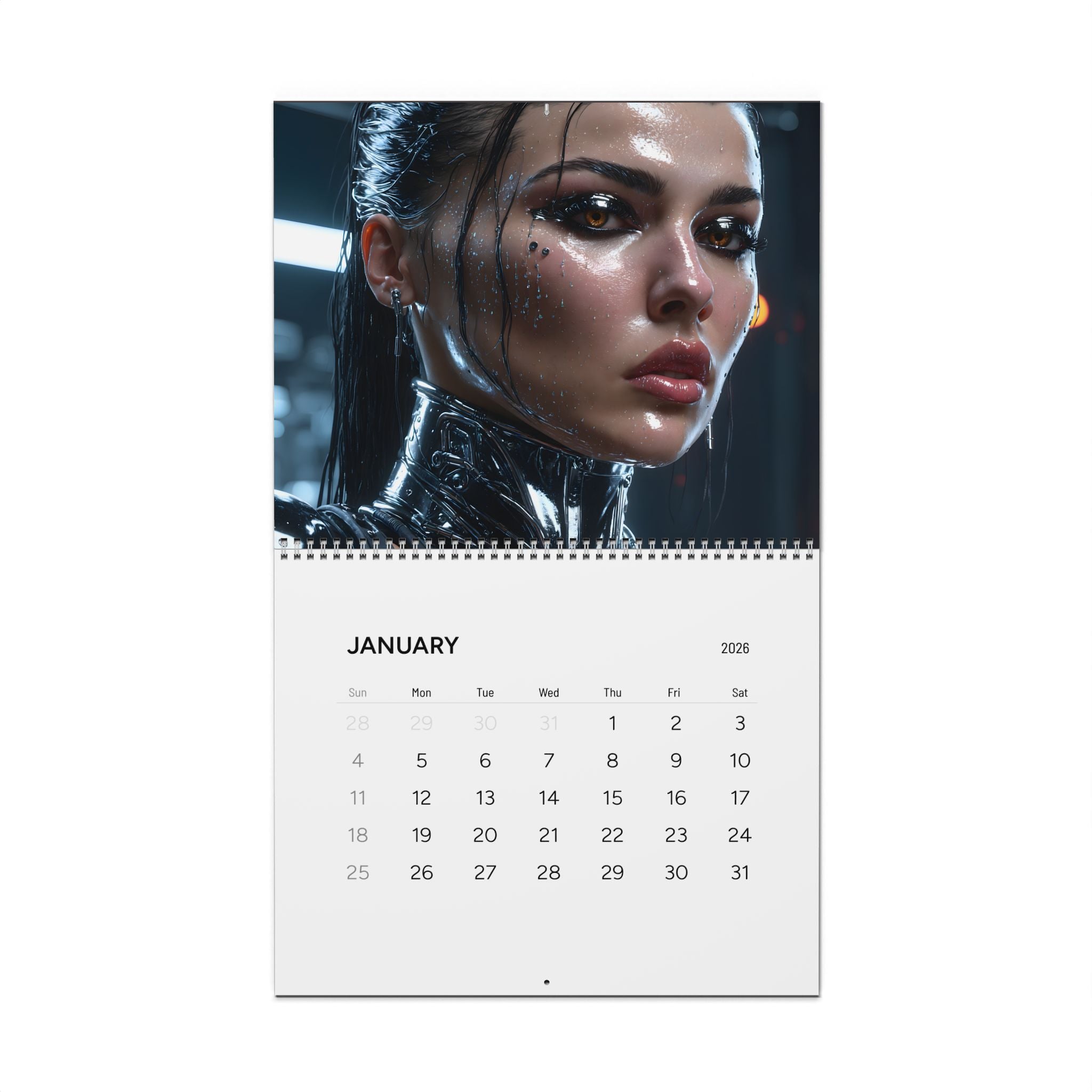 Cyberpunk Portrait Wall Calendar 2026 — Futuristic Neon Art Calendar
